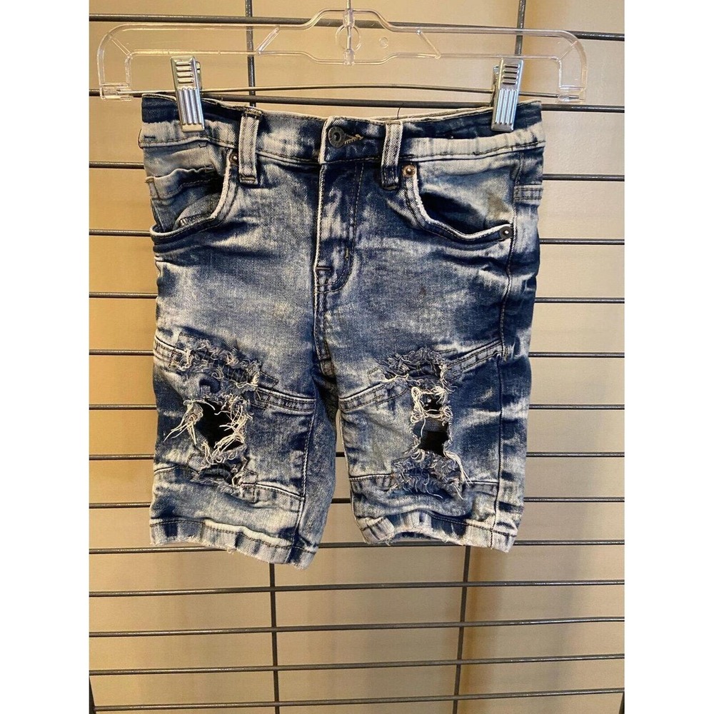 Evolution In Design Girls Acid Wash Distressed Denim Moto Shorts Size 6 Blue